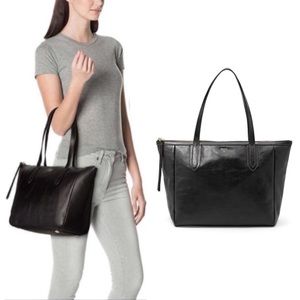 Fossil Sydney black pebble cowhide leather shoulder laptop travel tote bag purse